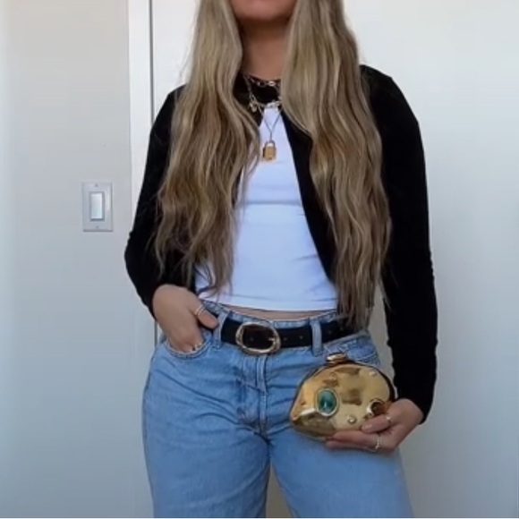 ZARA  METALLIC MINAUDIÈRE Stone Encrusted Gold Clutch Bag with chain - Picture 9 of 13